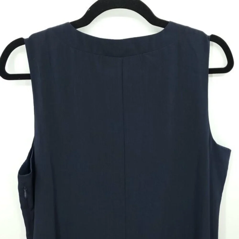 J. Crew Sleeveless V-Neck Drop Waist Flounce Dress C7059 Sz M Navy Blue
